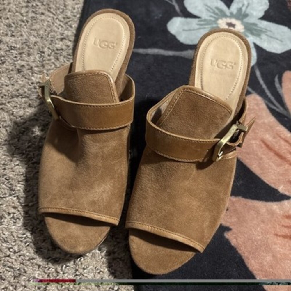 Women’s Ugg Light Brown Leather Peep Toe Heels - Never Worn!